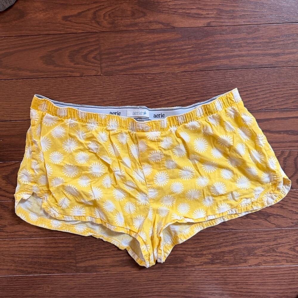 Aerie Yellow Floral Pajama Shorts Women's Size Large
